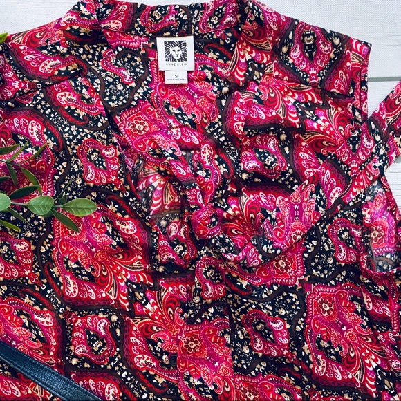 Anne Klein Printed Tie-Neck Top Sleeveless Blouse - Picture 2 of 6